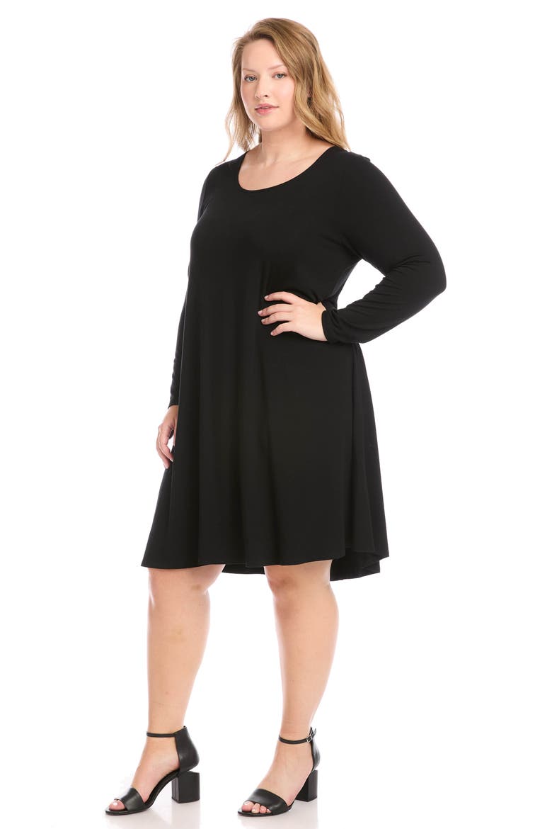Maggie Long Sleeve Jersey Trapeze Dress, Alternate, color, BLACK