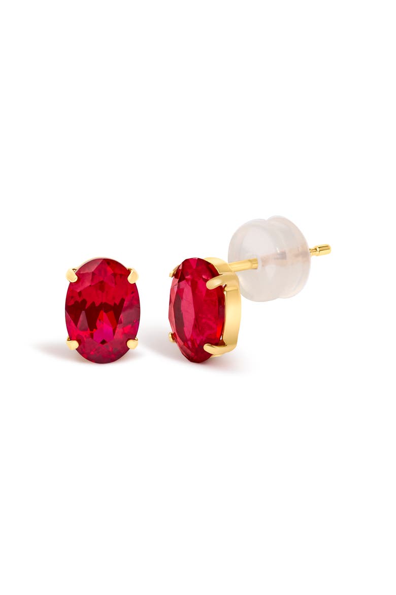 18K Yellow Gold 7x5 MM Created Oval Ruby Solitaire Stud Earrings, Alternate, color, Yellow Gold