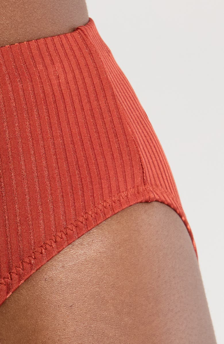 Robin Piccone Angela High Waist Rib Bikini Bottoms, Alternate, color, Spice