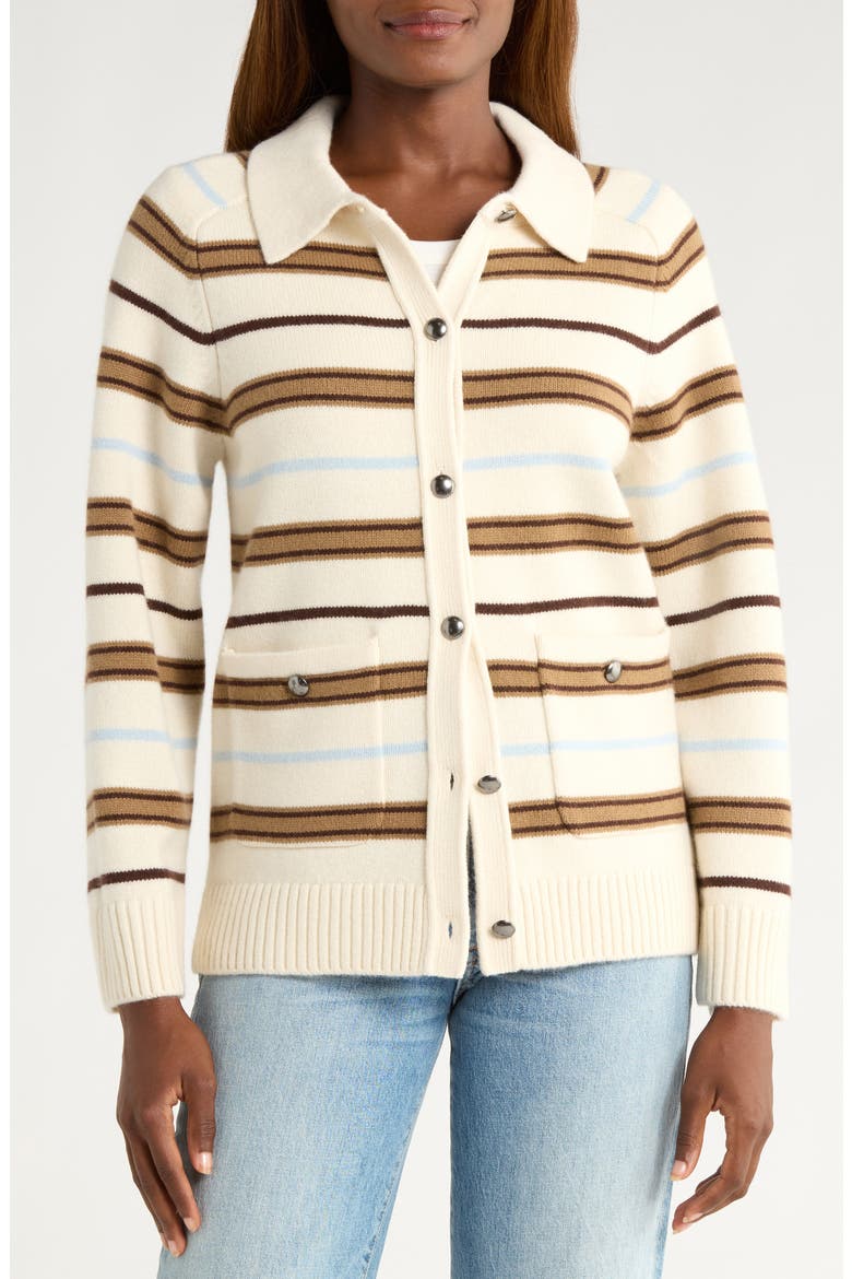 Peggy Stripe Collared Oversize Wool Cardigan, Alternate, color, IVORY MULTI