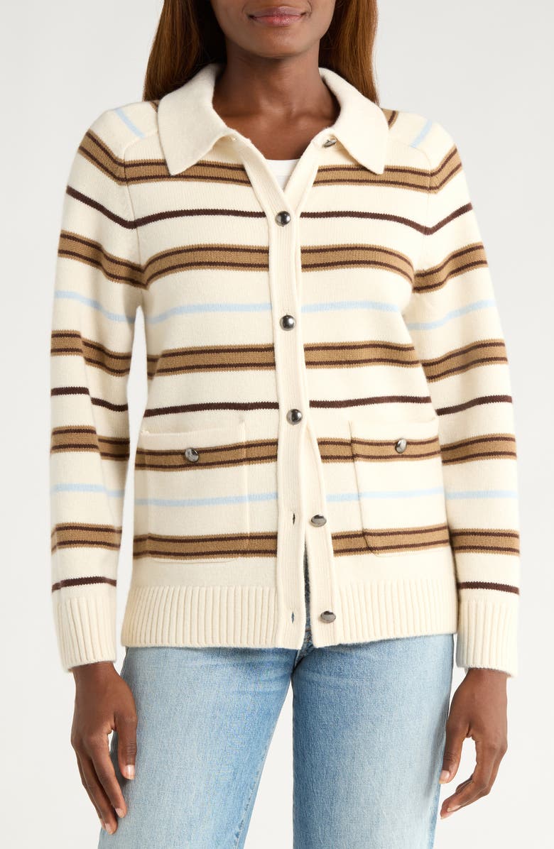 rag & bone Peggy Stripe Collared Oversize Wool Cardigan, Alternate, color, Ivory Multi