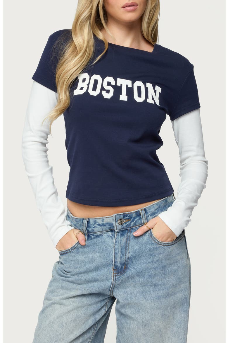 Boston Layered Long Sleeve T-Shirt, Main, color, NAVY-AND-CREAM