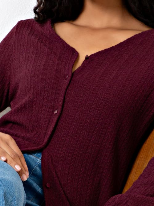 Single Stitch Cable Knit Cardigan In Burgundy