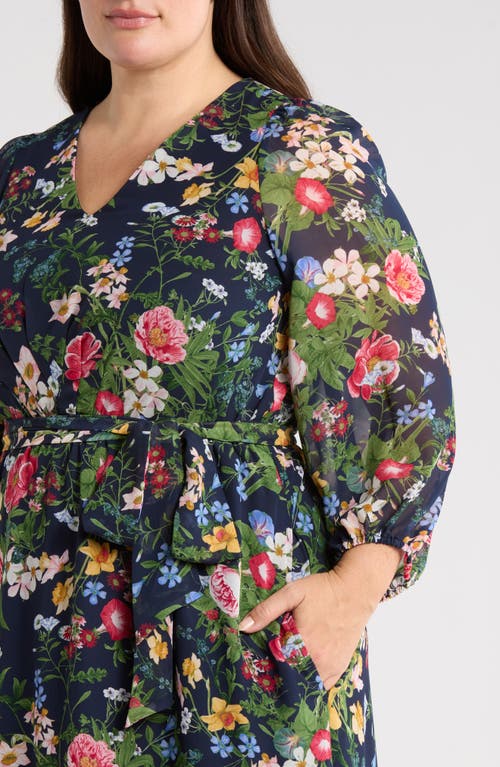 Anne Klein Floral Print Tie Waist Midi Dress In Multi