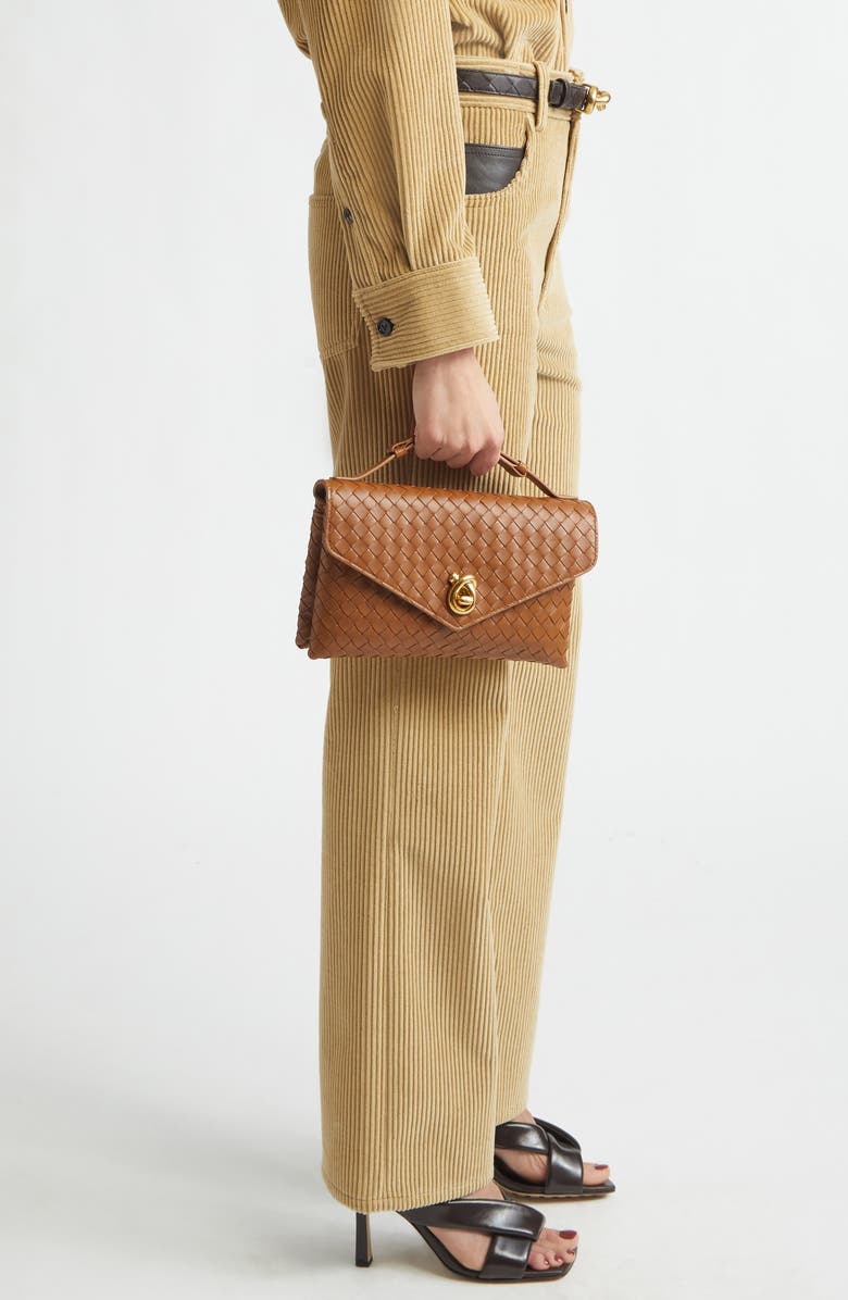 Bottega Veneta Knot Lock Intrecciato Leather Shoulder Bag, Alternate, color, 2599 Amber-M Brass