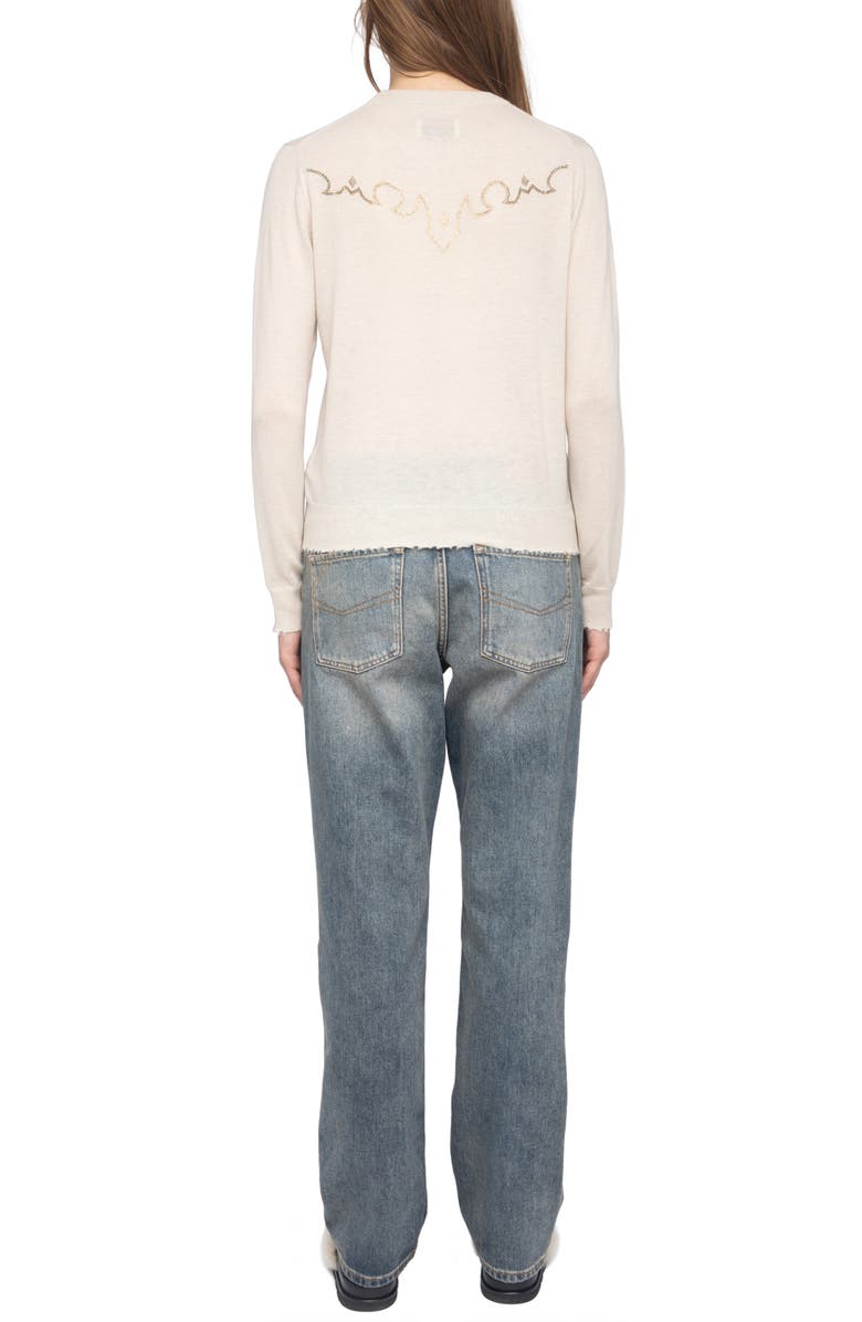 Zadig & Voltaire West Strass Rhinestone Skull Cashmere Sweater, Alternate, color,