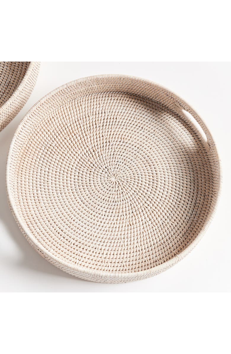 Napa Home & Garden Burma Rattan Round Ottoman Decorative Trays Small Set of 2, Alternate, color, White