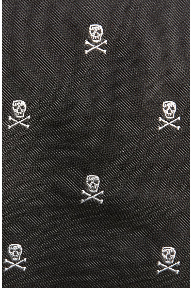 Skull & Crossbones Silk Tie, Alternate, color, BLACK