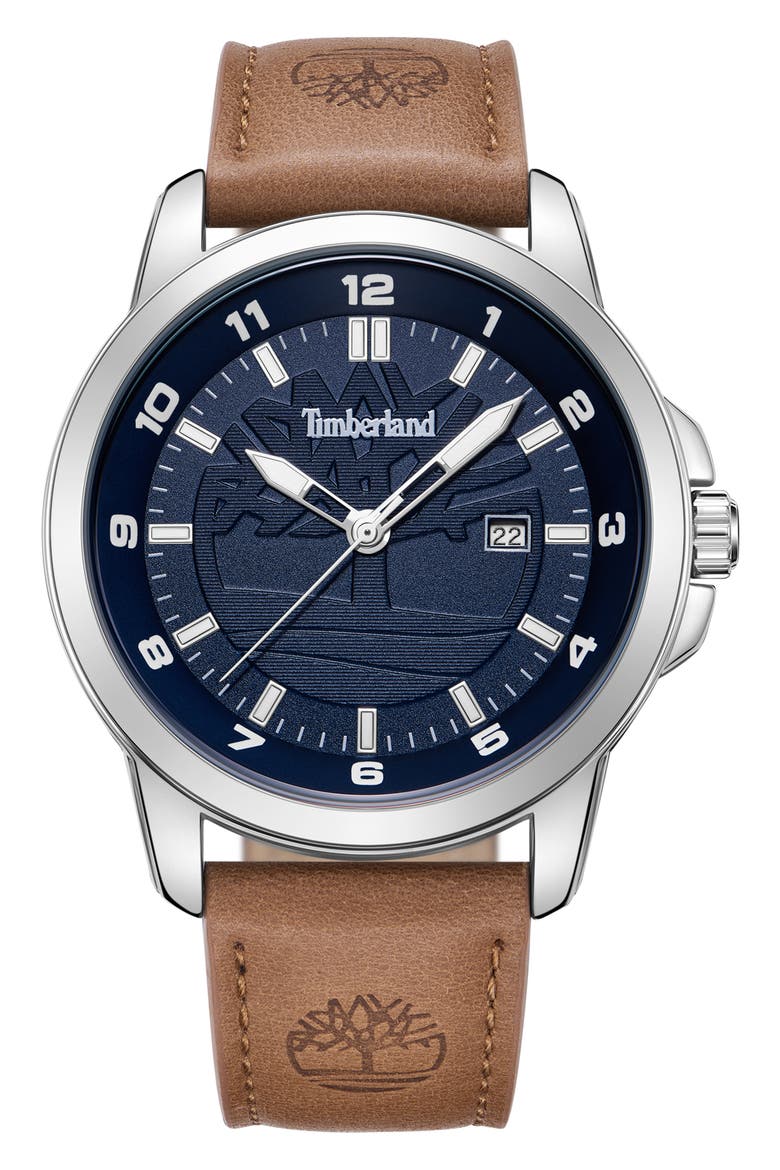 Classic Three Hand Quartz Leather Strap Watch, 44mm, Main, color, TAN