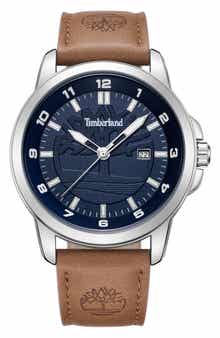 Classic Three Hand Quartz Leather Strap Watch, 44mm
