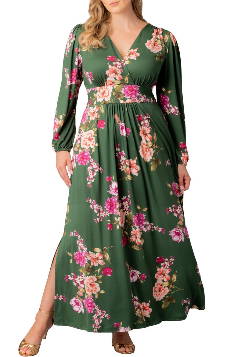 Kelsey Long Sleeve Maxi Dress, Main, color, GREEN FLORAL PRINT