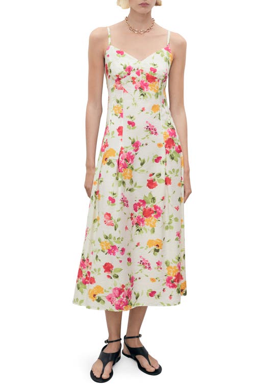 Mango Floral Print Sleeveless Midi Dress In Neutral