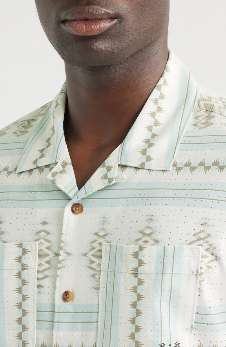 DARK SEAS Palmetto Geo Pattern Cotton Camp Shirt, Alternate, color, Off-White/ Blue