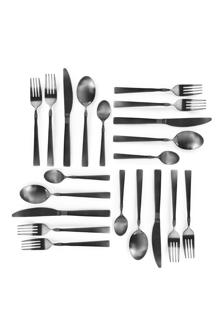Cravat 20 Piece Flatware Utensil Set, Stainless Steel Silverware Metal Service for 4, Alternate, color, Matte Black