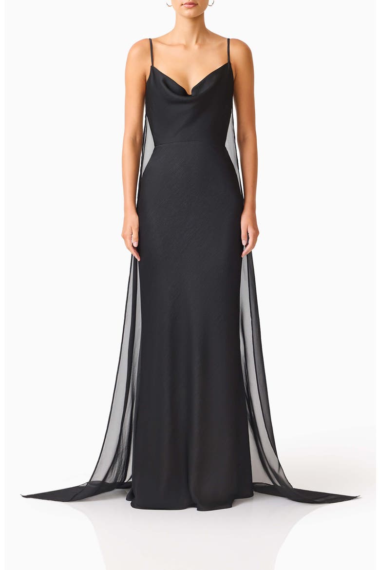 Auriella Chiffon Drape Gown, Main, color, BLACK