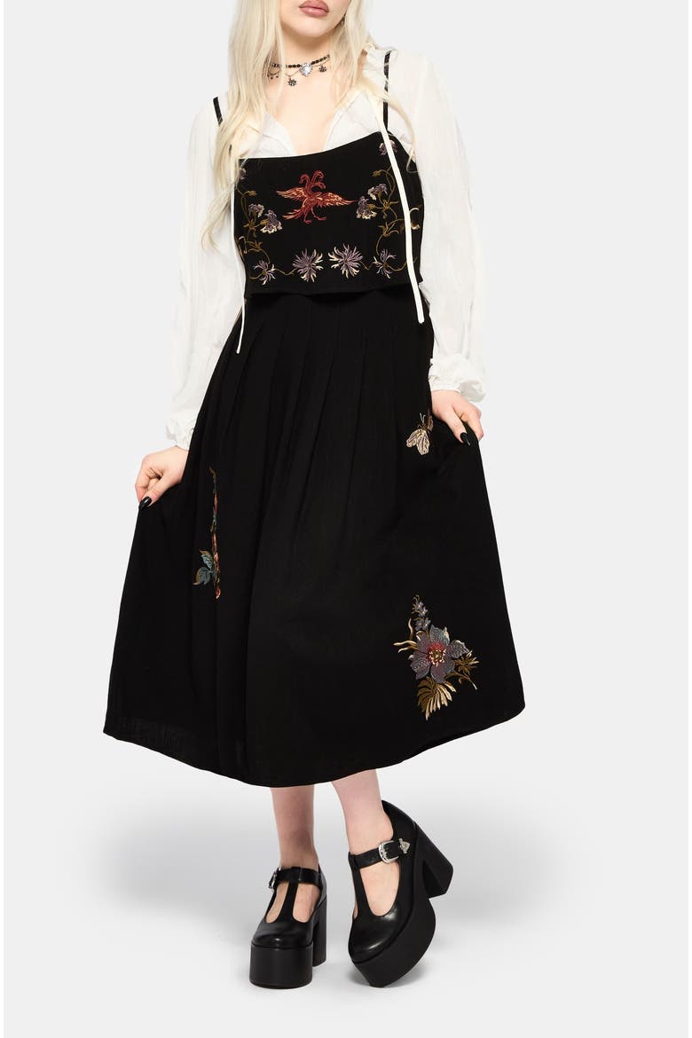 Genevra Embroidered Overlay Midi Dress, Alternate, color, Black