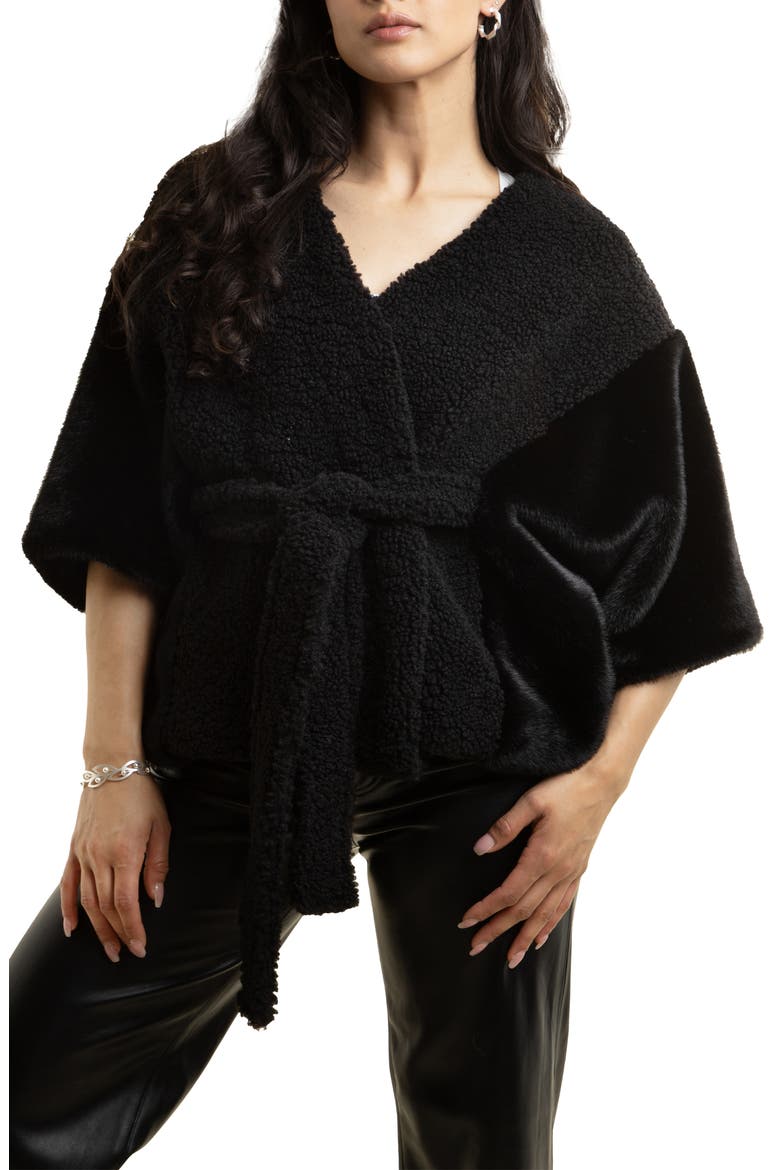 Fluffy Faux Fur Blanket Short Robe, Alternate, color, BLACK