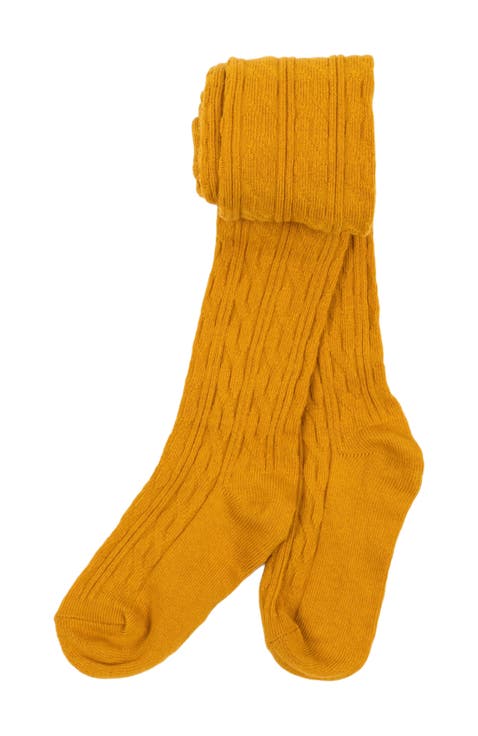 Girls Cable Knit Tights, Cotton Blend