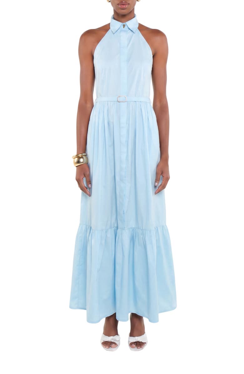 The Lulo Project The Horizon Belted Ruffle Hem Sleeveless Maxi Dress, Main, color, 