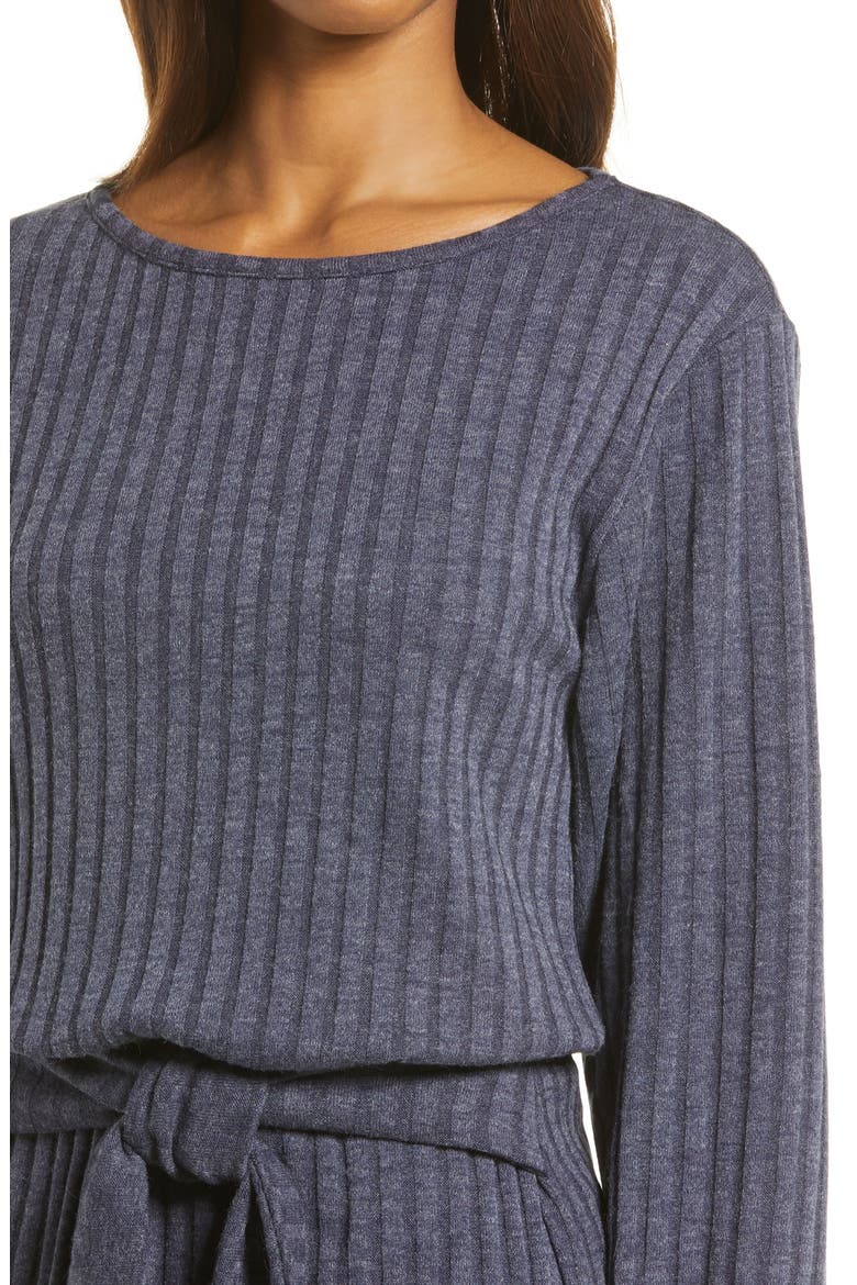 Tie Front Long Sleeve Dress, Alternate, color, HEATHER NAVY