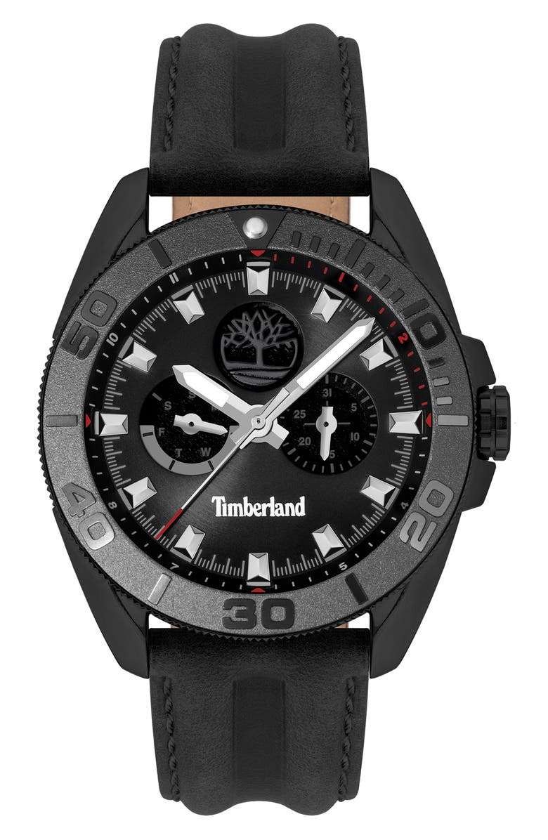 Timberland Fairhill Multifunction Leather Strap Watch, 44mm, Main, color,