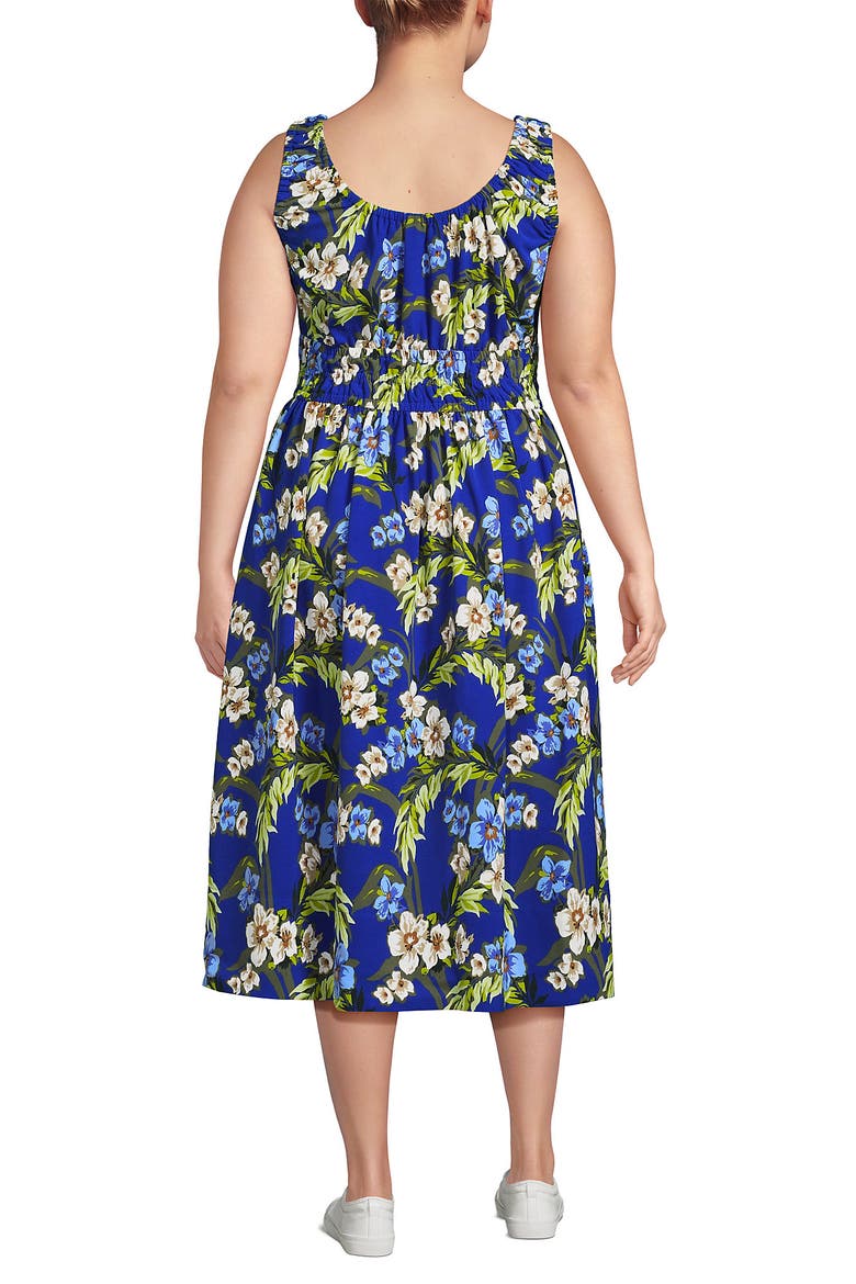 Plus Size Creaseless Scoop Neck Smocked Midi Dress, Alternate, color, Lapis Blue Floral Tropic