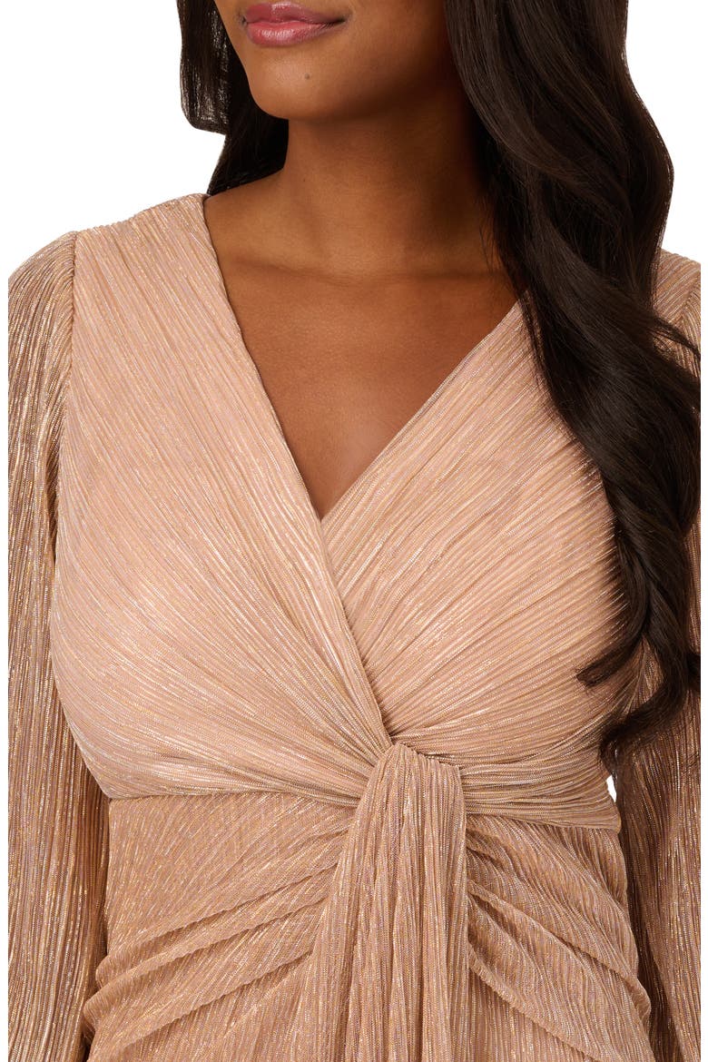 Metallic Long Sleeve Mesh Evening Gown, Alternate, color, LIGHT GOLD