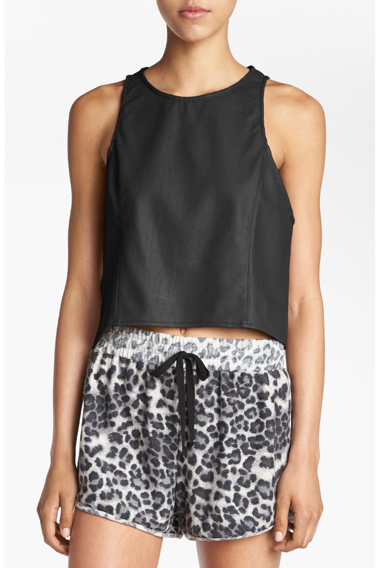 ASTR Faux Leather Crop Top, Main, color, BLACK