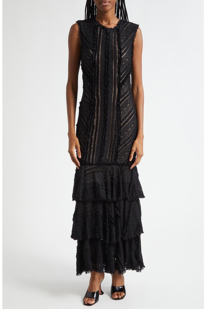 Maceio Stretch Lace Tiered Maxi Dress, Main, color, BLACK