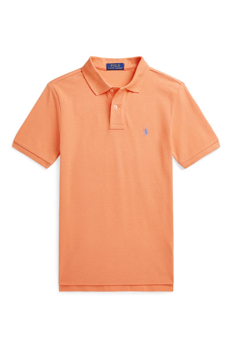 Kids' Solid Cotton Piqué Polo, Main, color, ORANGE