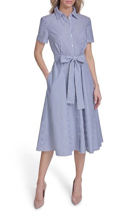 Stripe Short Sleeve Cotton Shirtdress