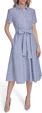 Tommy Hilfiger Stripe Short Sleeve Cotton Shirtdress