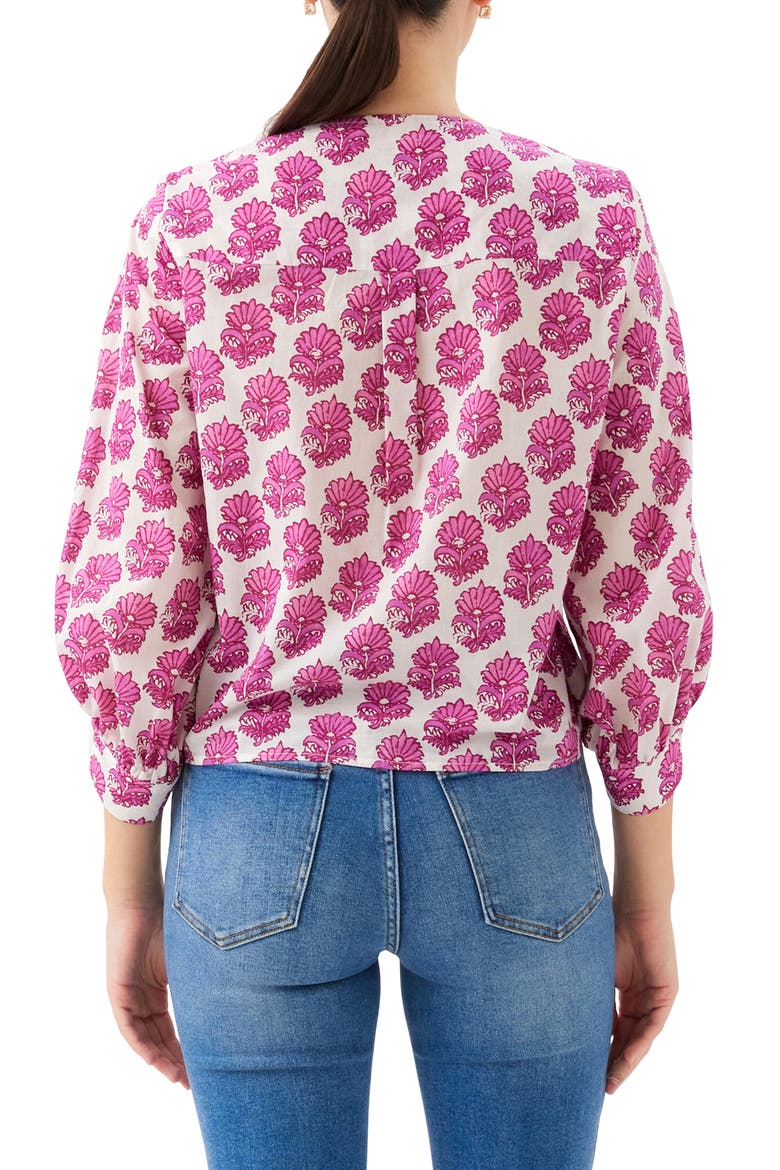 Batik Print Tie Front Cotton Top, Alternate, color, PINK PRINT