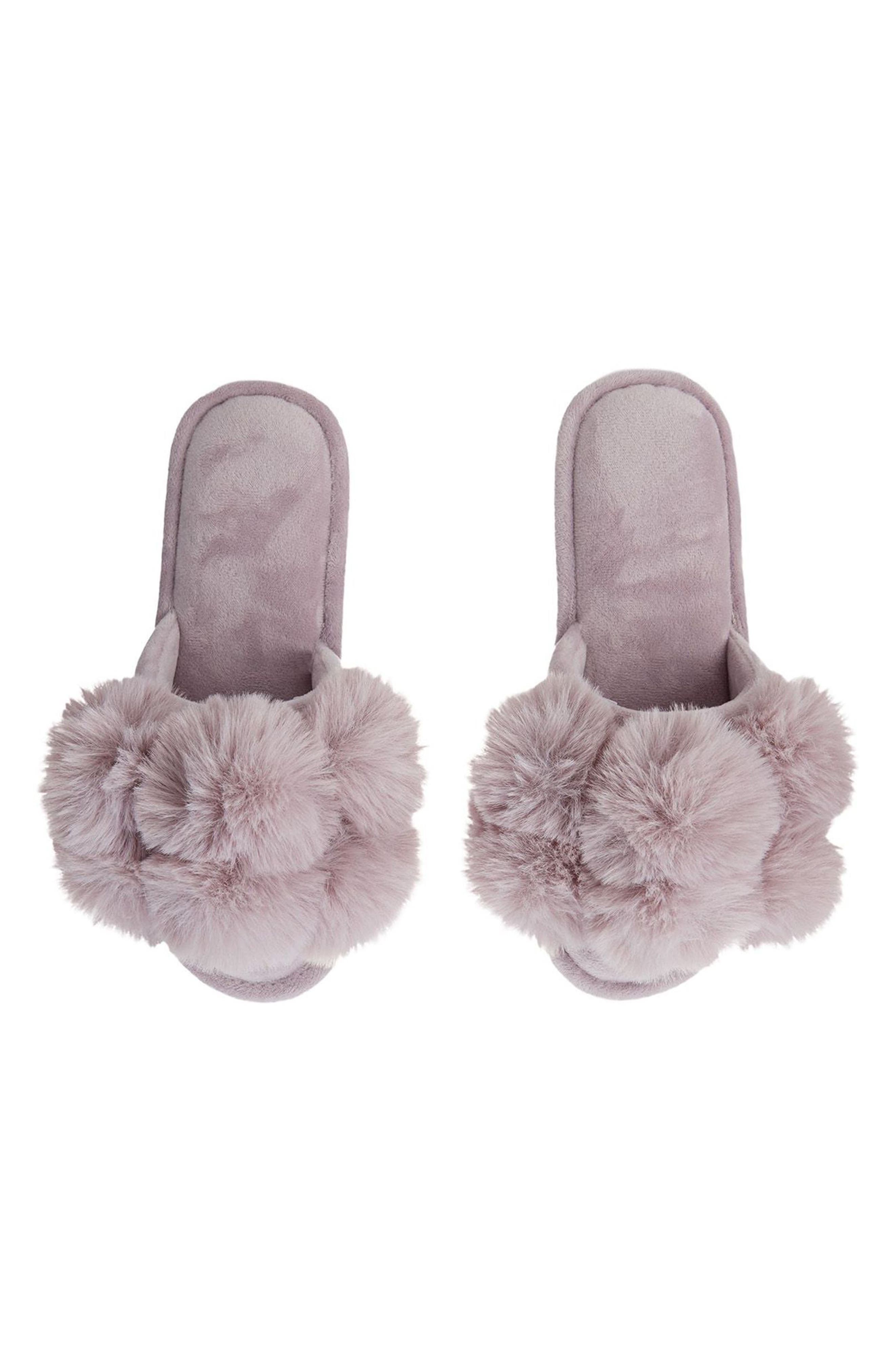 Luxe Faux Fur Pom Memory Foam Slipper, Alternate, color, LAVENDER