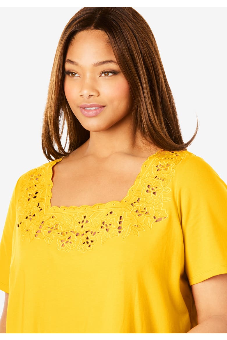 Stretch Cotton Eyelet Cutout Tee, Alternate, color, DARK SAPPHIRE