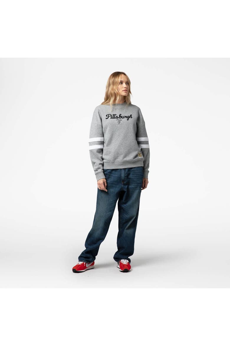 Women's Mitchell & Ness  Heather Gray Pittsburgh Pirates Lightweight Logo Pullover Sweatshirt, Alternate, color, Heather Gray