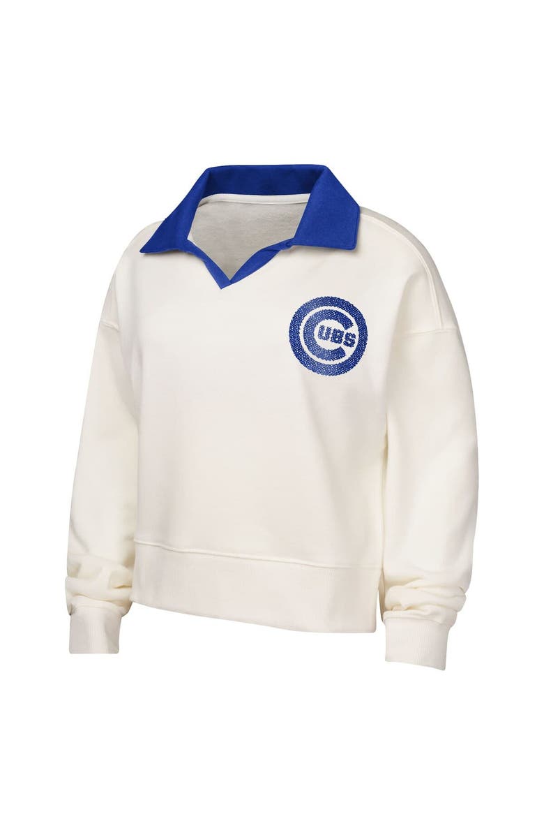 Outerstuff Girls Youth White Chicago Cubs Ballpark Hit Collared V-Neck Pullover Sweatshirt, Alternate, color, White
