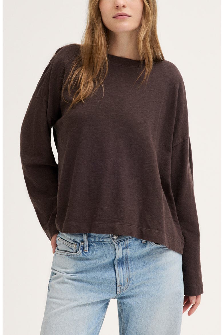 Sunday Slub Easy Crewneck Long Sleeve T-Shirt, Main, color, DARK COCOA