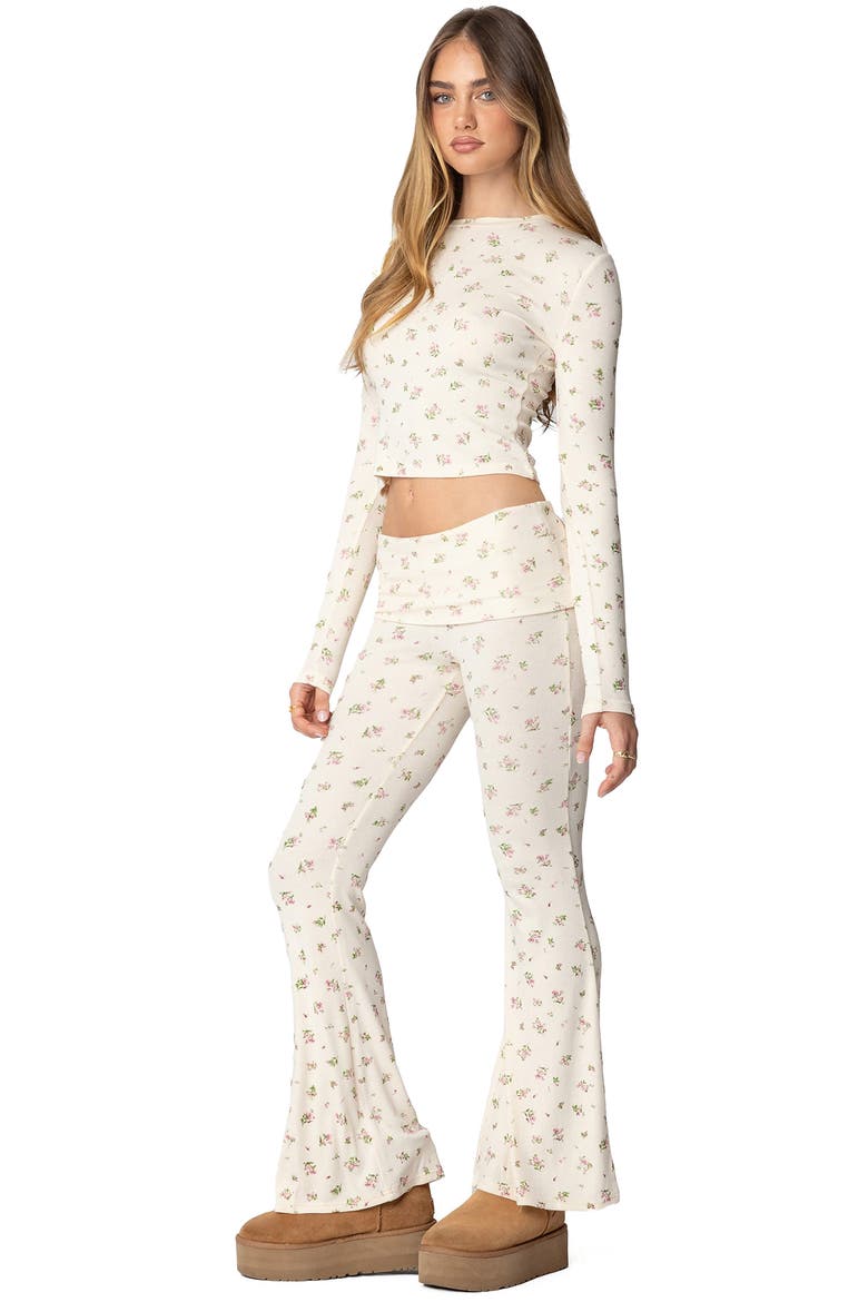 Bloom Baby Floral Foldover Waist Rib Pants, Alternate, color, CREAM