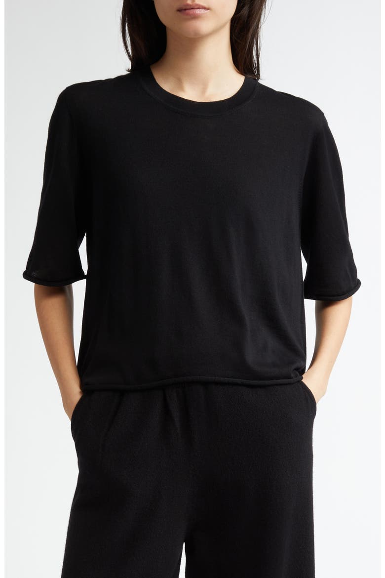 Superfine Merino Wool Scoop Neck Sweater, Main, color, BLACK
