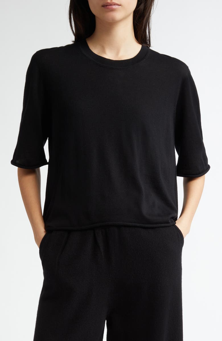 Johnstons of Elgin Superfine Merino Wool Scoop Neck Sweater, Main, color, Black