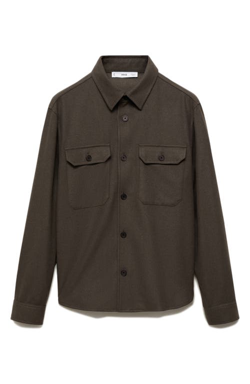 Mango Wool Blend Flannel Overshirt In Khaki Brown