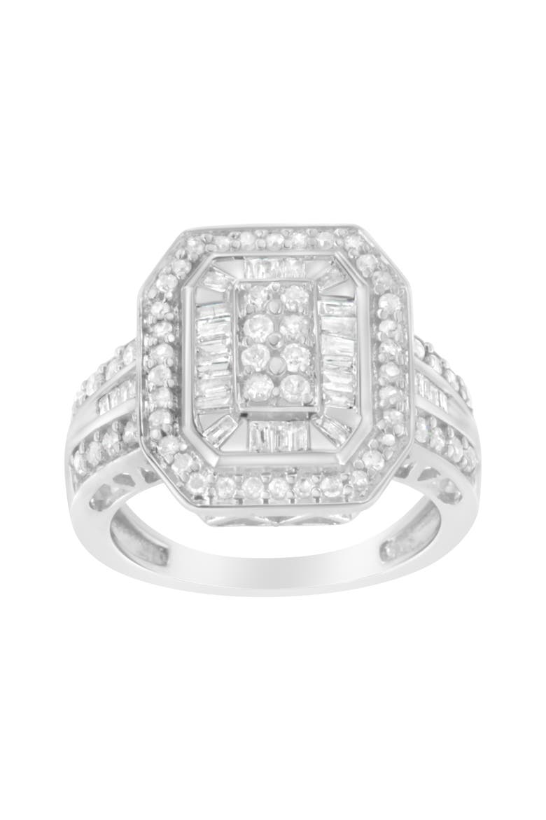 Silver 3/4 Cttw Round and Baguette Diamond Cathedral Ring, Alternate, color, Silver