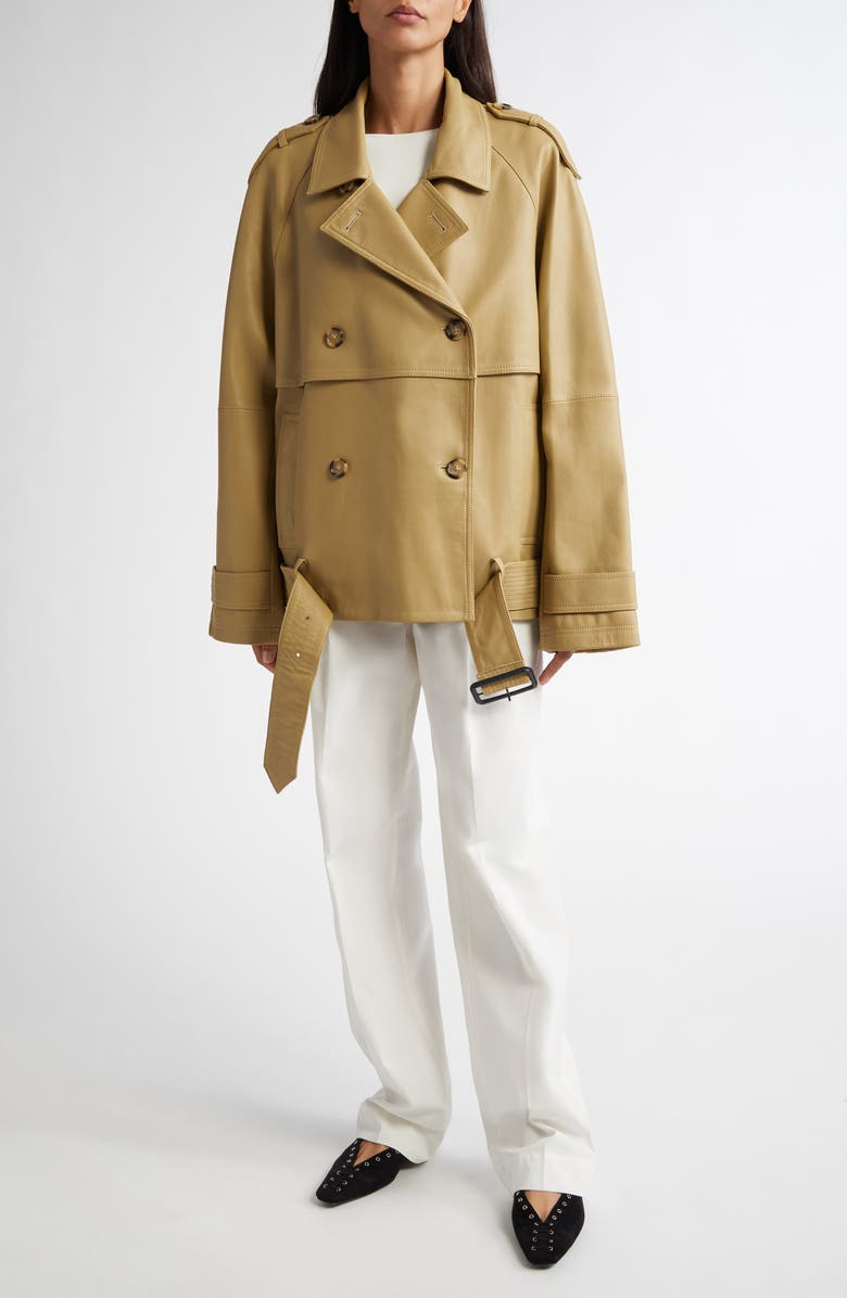 TOTEME Leather Crop Trench Coat, Alternate, color, Desert
