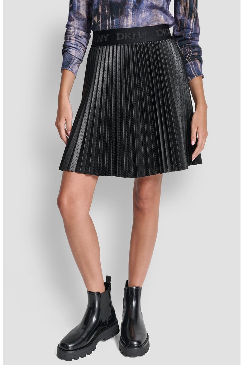 Pleated Faux Leather Miniskirt, Main, color, BLACK