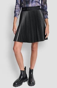 DKNY Pleated Faux Leather Miniskirt