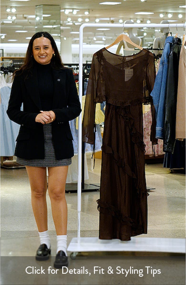 Carmen Ruffle Long Sleeve Satin Midi Dress, sales video thumbnail