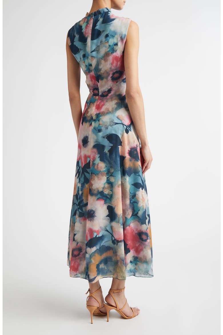 Abstract Floral Draped Chiffon A-Line Midi Dress, Alternate, color, MIST MULTI