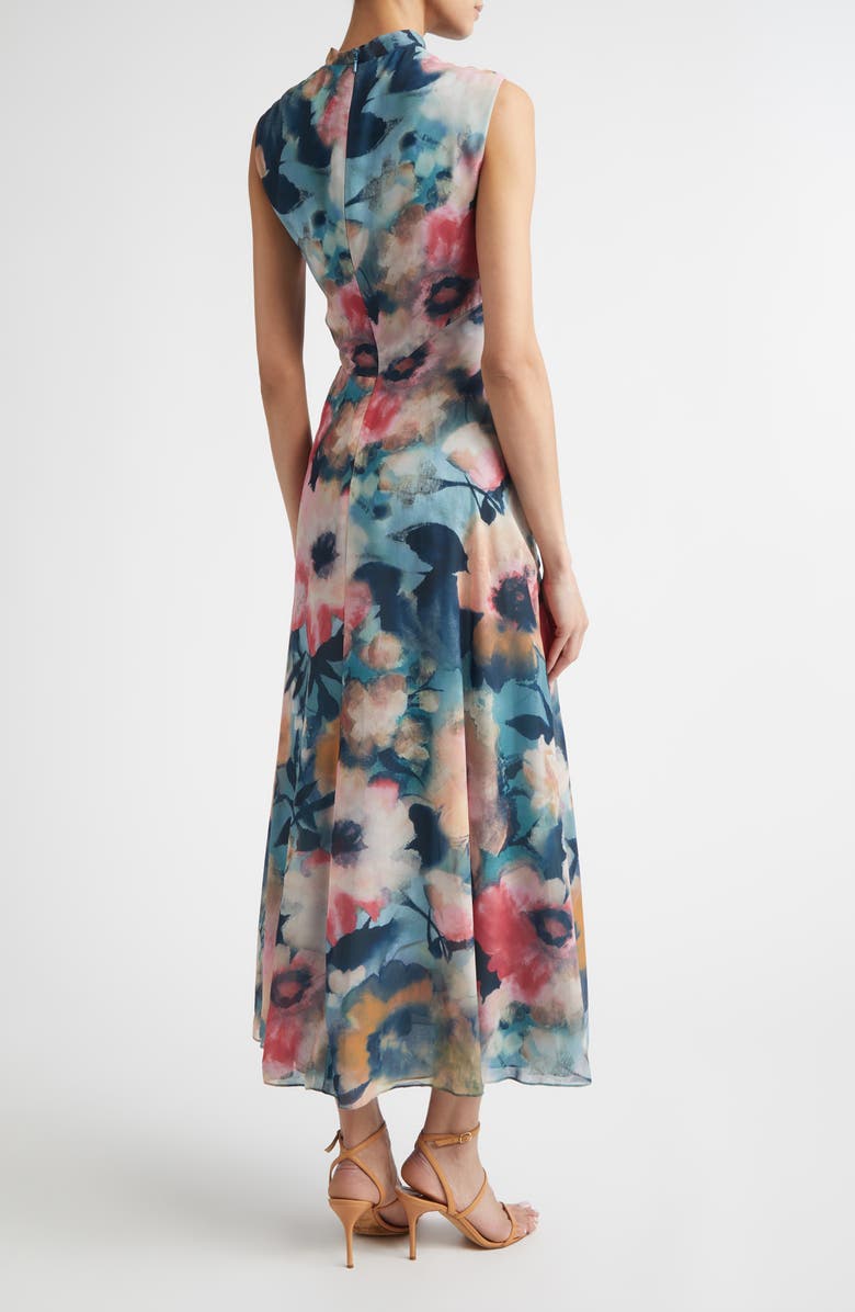 Lela Rose Abstract Floral Draped Chiffon A-Line Midi Dress, Alternate, color, Mist Multi