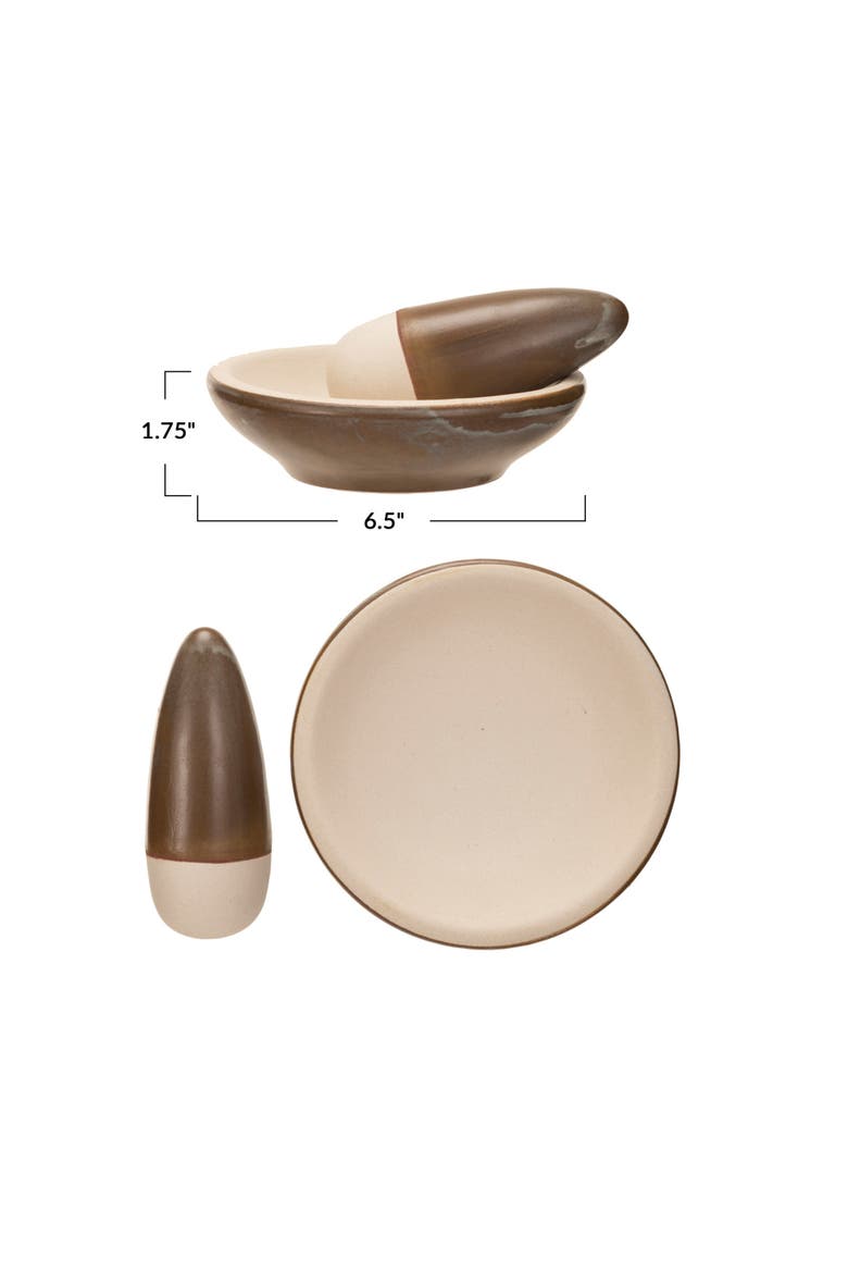 Stoneware Mortar and Pestle with Reactive Glaze, Brown and Cream, Alternate, color, Brown